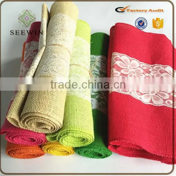 color dyed environmental hotsale natural jute table runner with white lace