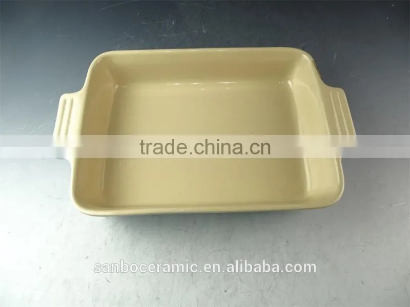 Hot Wholesale blue glazed ceramic bake plate with handles for daily use stock