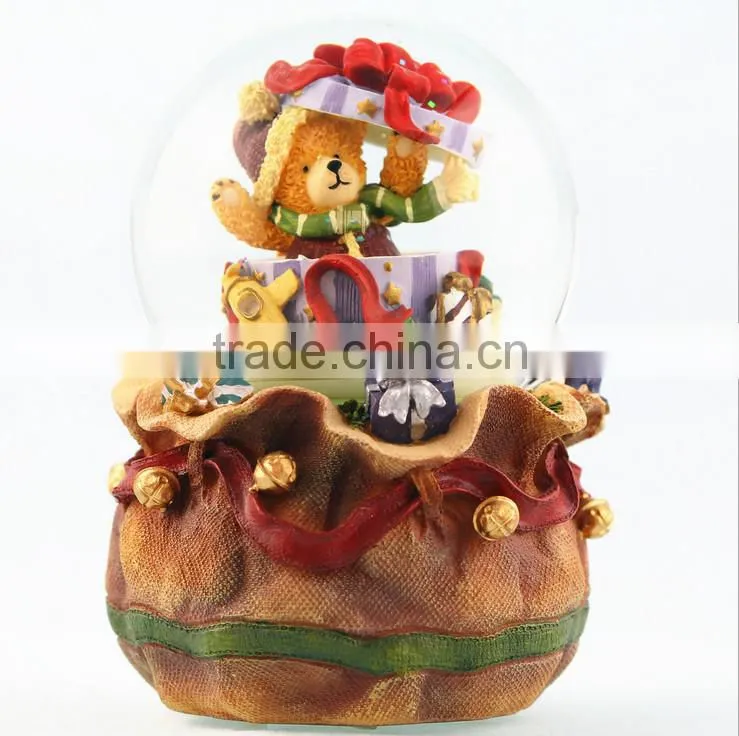 Resin teddy bear music box musical christmas snow globes