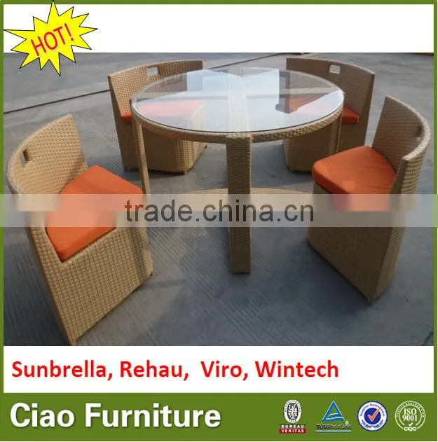 round clear glass on top rattan table set