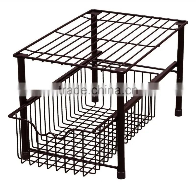 Stackable Under Sink Cabinet Sliding Basket Organizer Drawer