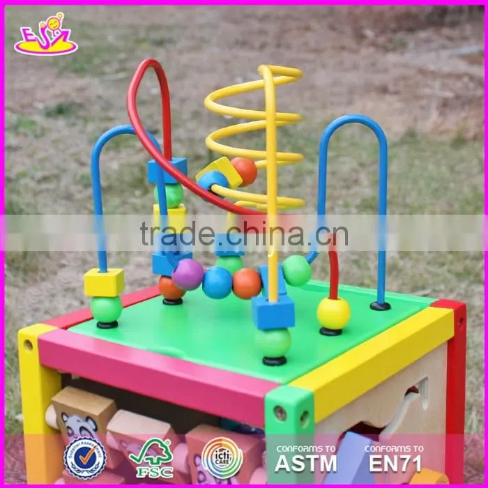 Multi-function 5 in 1 wooden toy activity cube for toddlers W11B136-S
