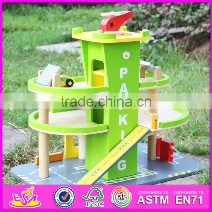 2016 new products pretend play kids wooden car garage W04B042