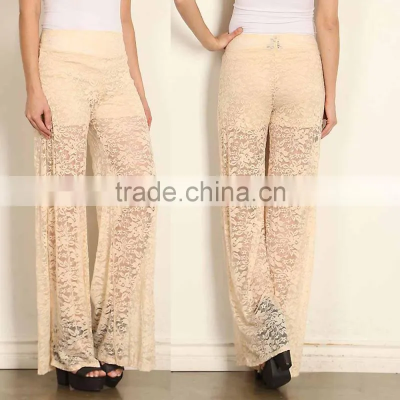 ladies trousers FLORAL PATTERN LACE high waist yoga PALAZZO PANTS