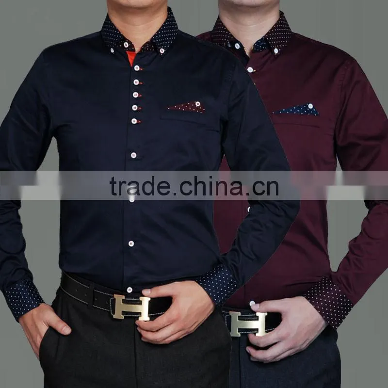 Men handsome navy and rose dark T/C dress shirt 2015