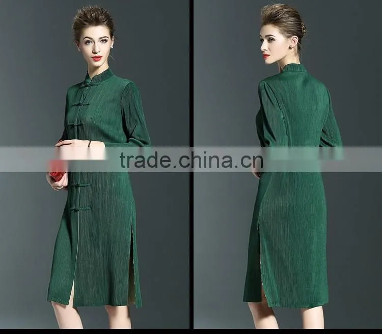 2017 new slim plicated cheongsam one piece dresses