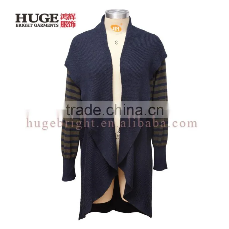 Women's striped maxi cardigan with extra-large shawl collar and long sleeves