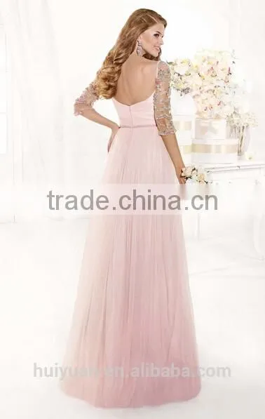 sexy bridesmaid long sleeve beaded prom women pink nighty dress