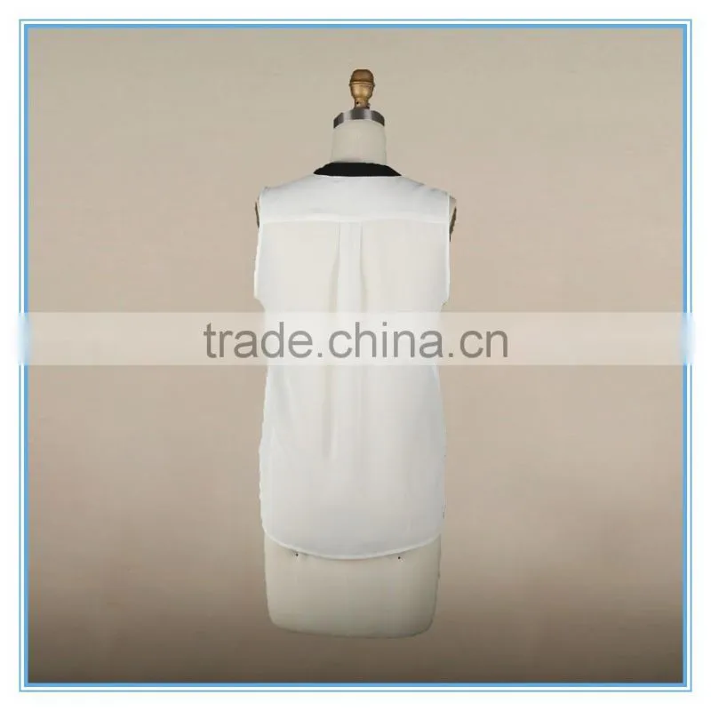 Tops For Women 2016 Cross Over Sleeveless Chiffon Blouse Cheap With Gold Chain