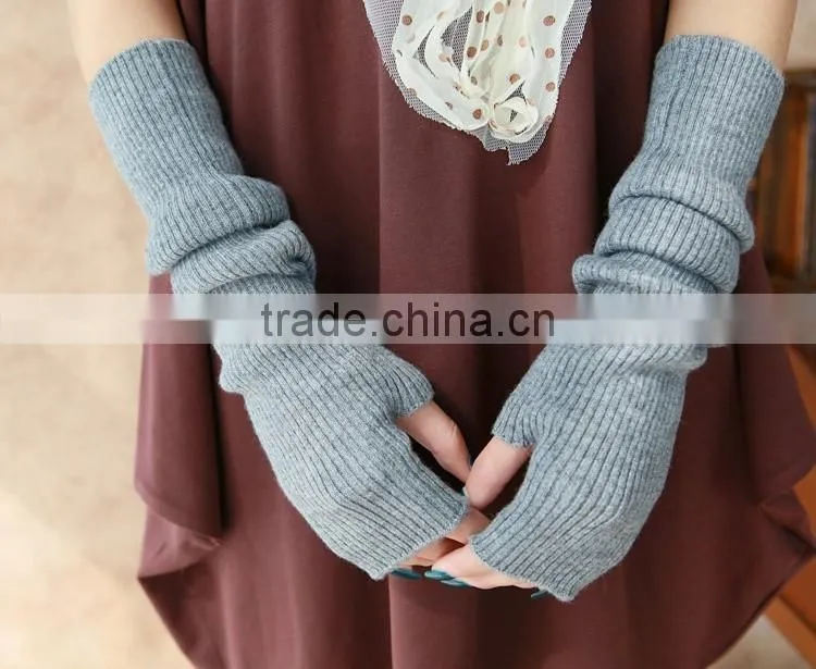 New design pure color knitted elbow length fingerless winter 100% cashmere gloves