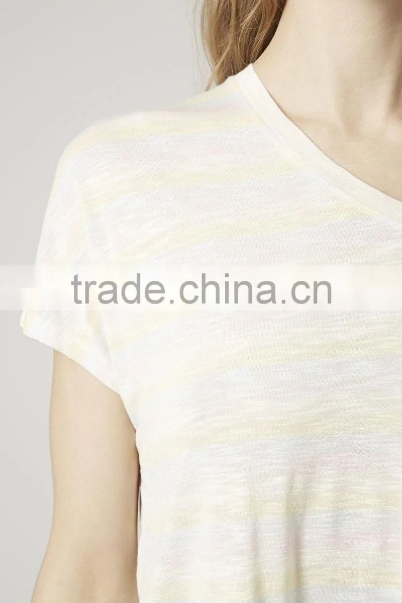 beige Striped Tee and Shorts Set women pajamas