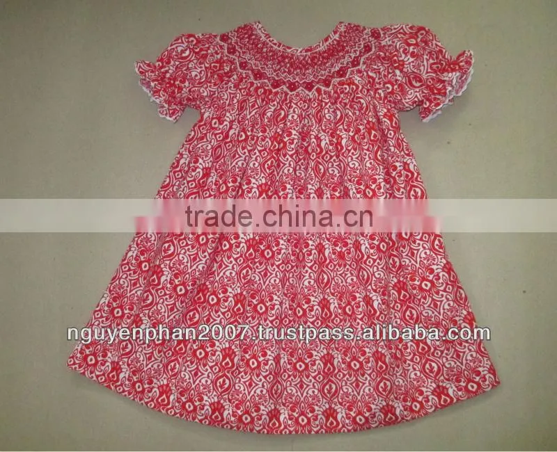 Red Damask wholesale smocked dresses for infant toddler girls - Spring 2014
