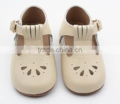 Skidproof genuine leather popular T-bar baby leather shoes soft