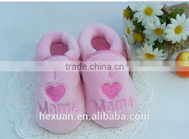 B80001C Winter Thick Baby Indoor Shoes, I love Mama/Tata,Kids Winter First Walkers,Newborn Warm shoes,