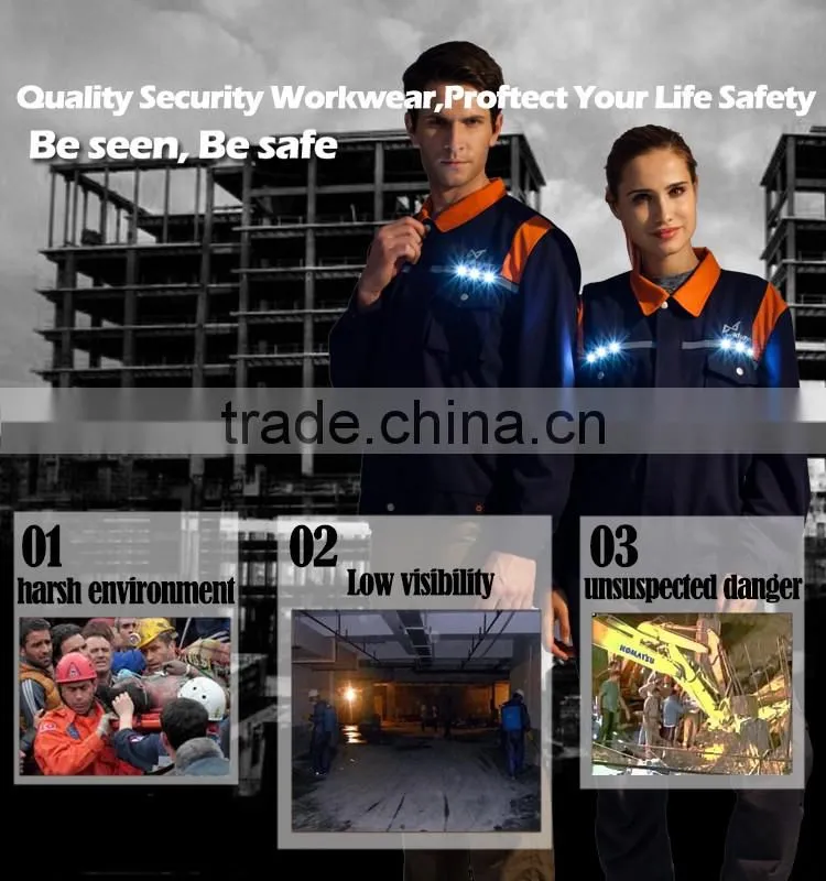 LED flashing safety build coal mine oil field navy blue work wear