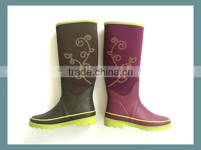 ladies fashion neoprene knee boot/rubber upper boot