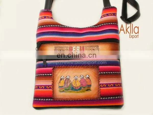 Aguayo Handmade Blanket Purse, Handbag Leather and Syntethic leather