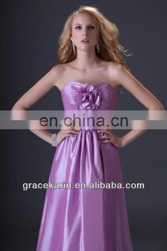 Grace Karin Strapless Plum Long Evening Dress With Big Flowers Front CL3430