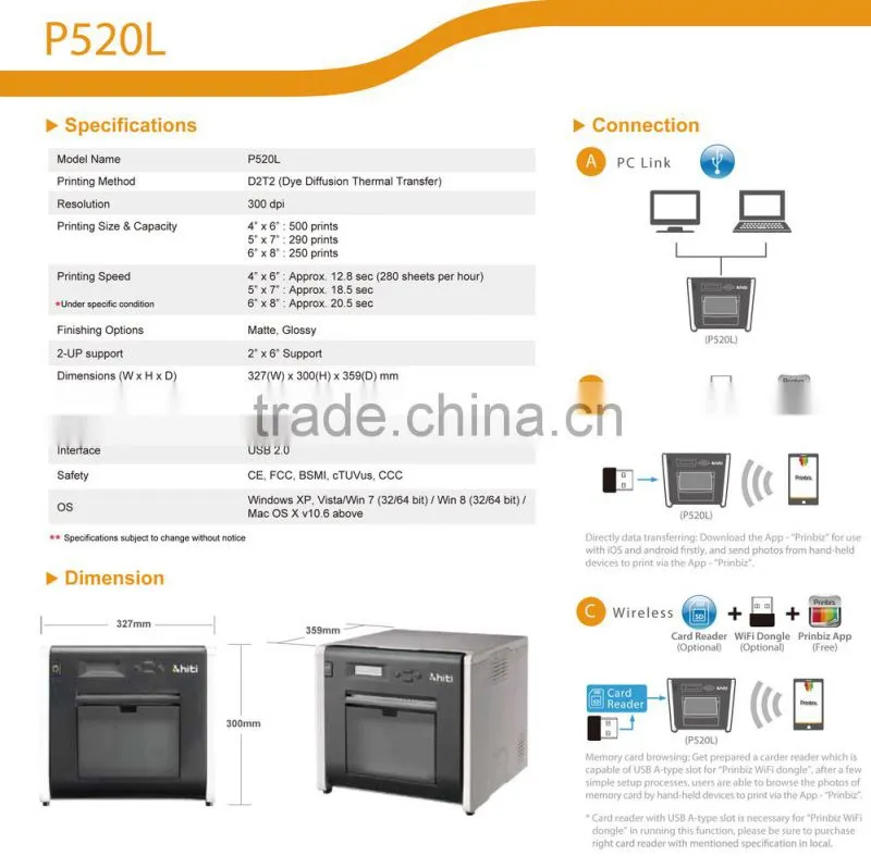 2015 HiTi Photo P520L photo Printers for Android&IOS, wifi thermal printer