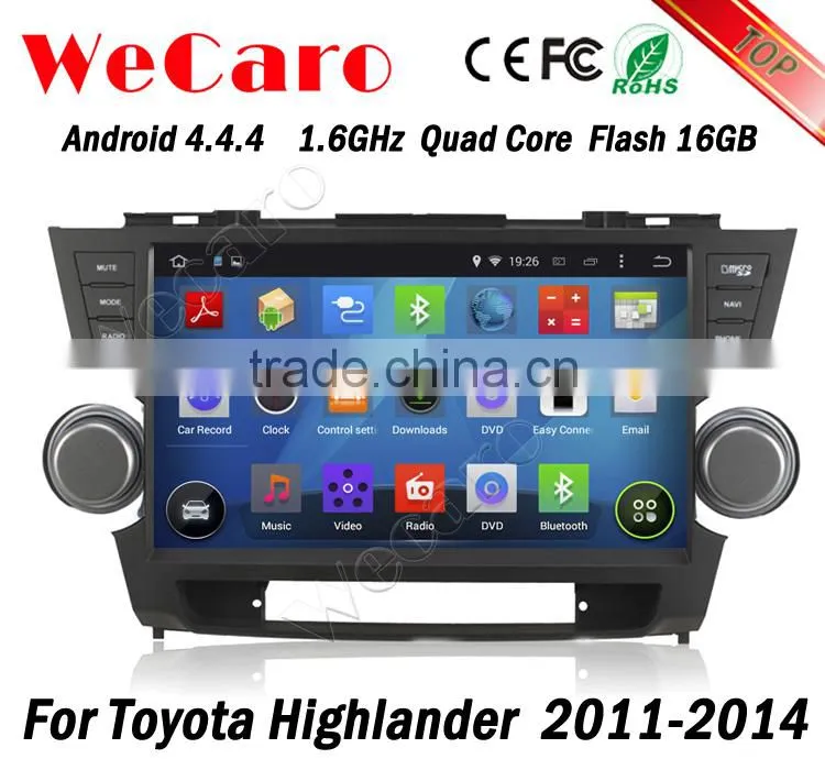 Wecaro WC-TH1062 Android 4.4.4 car stereo 10.1" 2 din for toyota highlander android car dvd Radio GPS 1080p 2008-2014