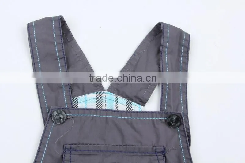 Kid's 100%cotton dark grey cheap stock clothing suspender pants