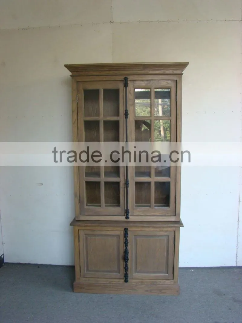 recycled elm furniture with a glass vertical cabinet