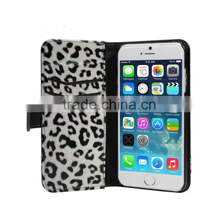 Stylish Leopard Print PU Leather Wallet Flip Stand Mobile Phone Case for iPhone 6