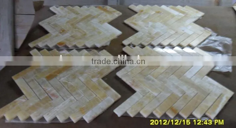 Hot Yellow Honey Onyx Polished Herringbone Onyx Mosaic Tiles on Sale