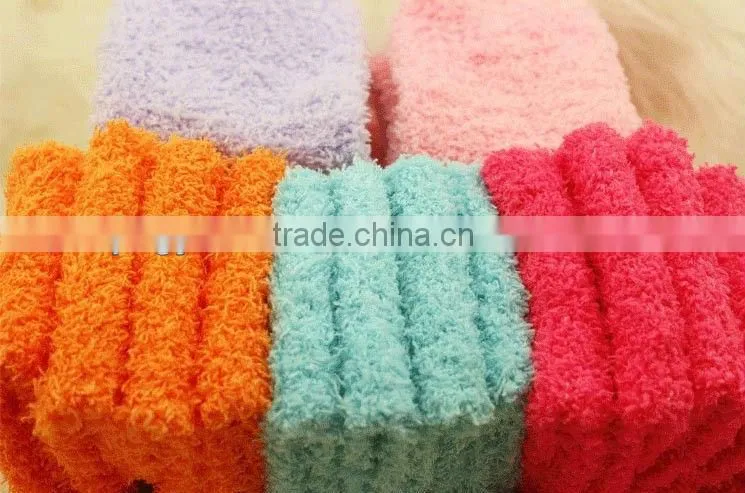 solid fuzzy socks lady's strippe fluffy socks/women indoor microfiber fuzzy socks