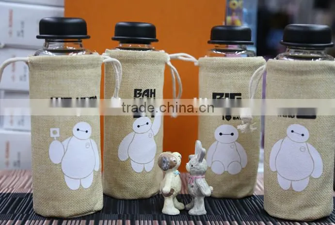 2016 new design jute drawstring bag for glass cup
