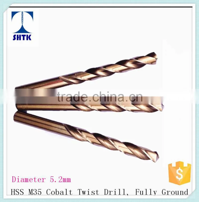 Prfessional quality HSS M35 cobalt drill fully ground twist drill bit,Dia 5.2mm, Drill bit