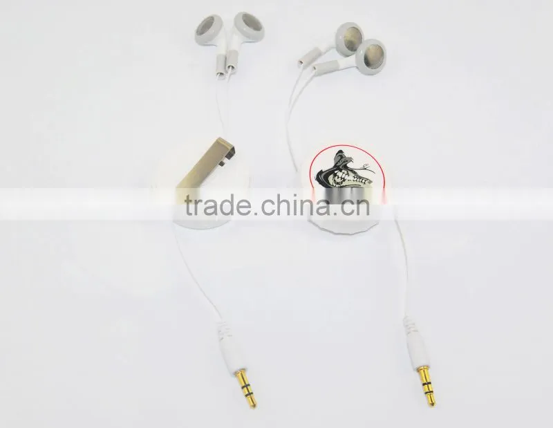 Newest Retractable earphone with customs imprint epoxy logo
