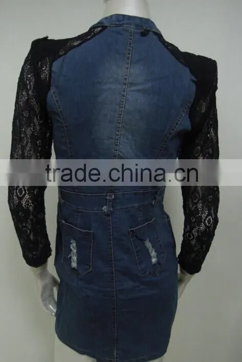 New arrival winter fashion high quality ladies denim dress,denim and lace dress wholesale China