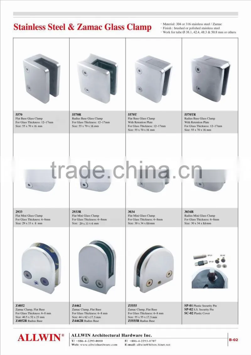 Stainless steel Flat Mini Glass Clamp