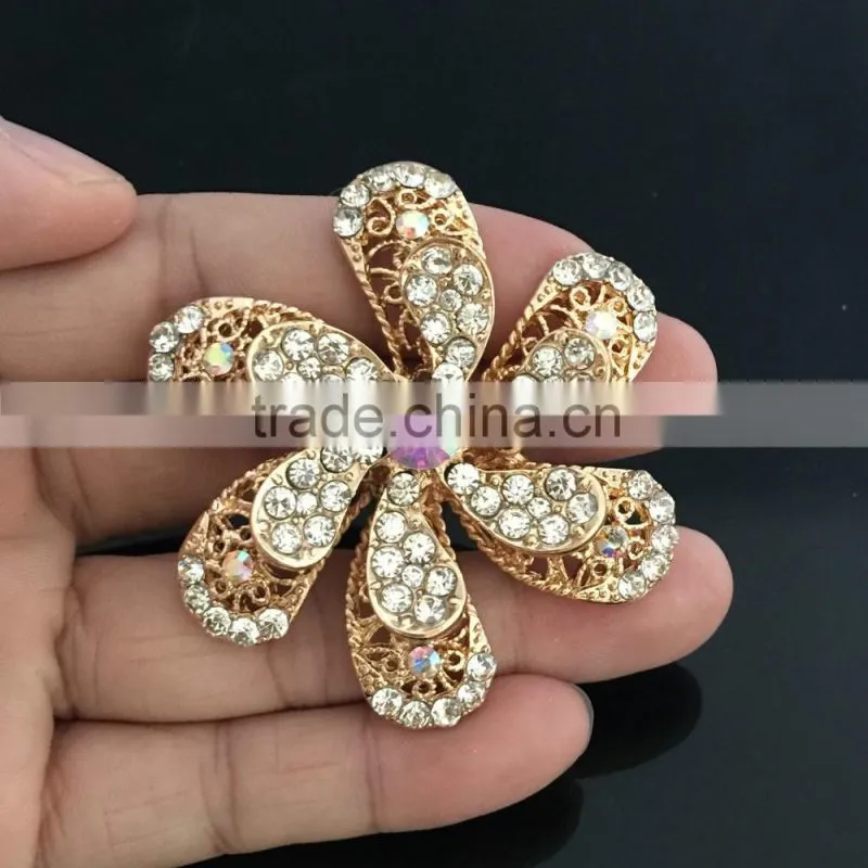 Double Layered AB Rhinestone Flower Brooch Pin For Wedding,Rhinestone Pin Buckle