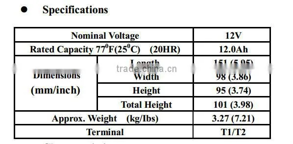 rechargeable sealed lead-acid battery 12V 12AH for UPS