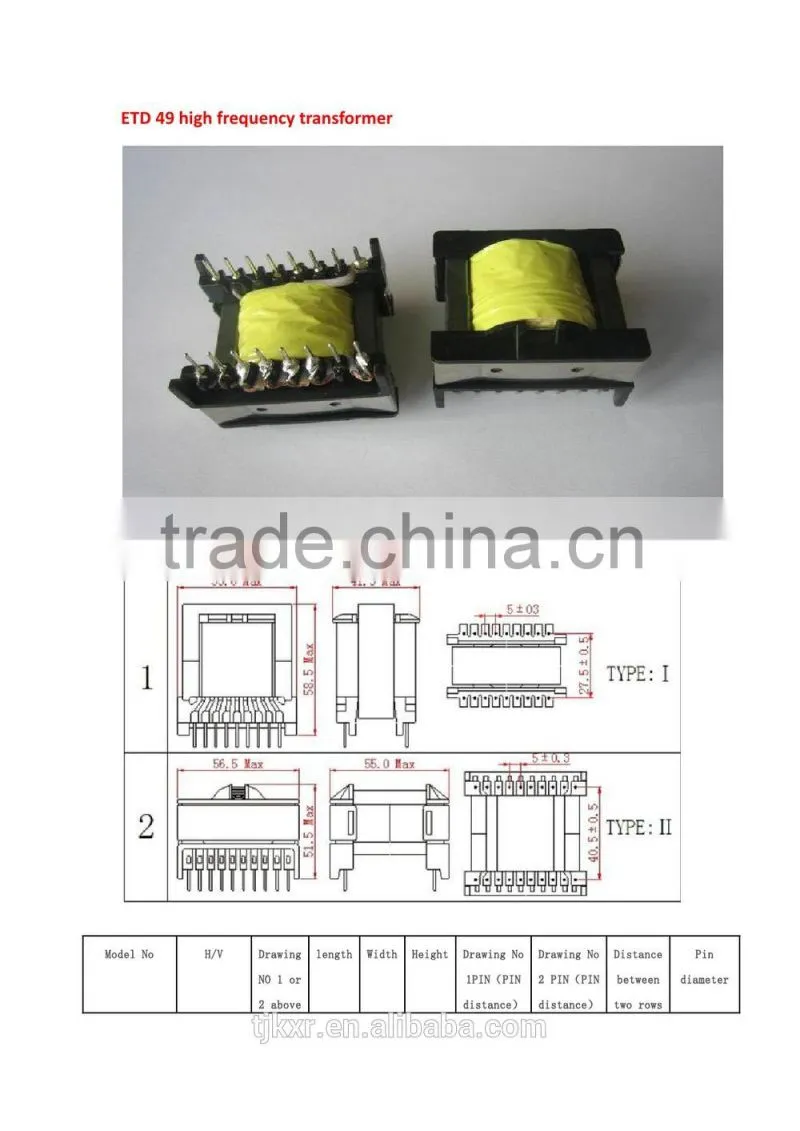 CE, ROHS approved ETD49 welding transformer design