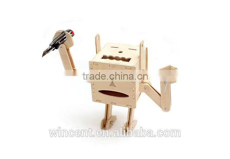 Painting DIY Creative Natural Wooden Robot Tissue Box