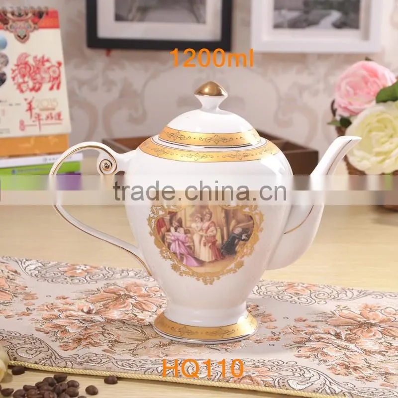 european style purple red and green color with gold-rim 1200ml bone china tea pot