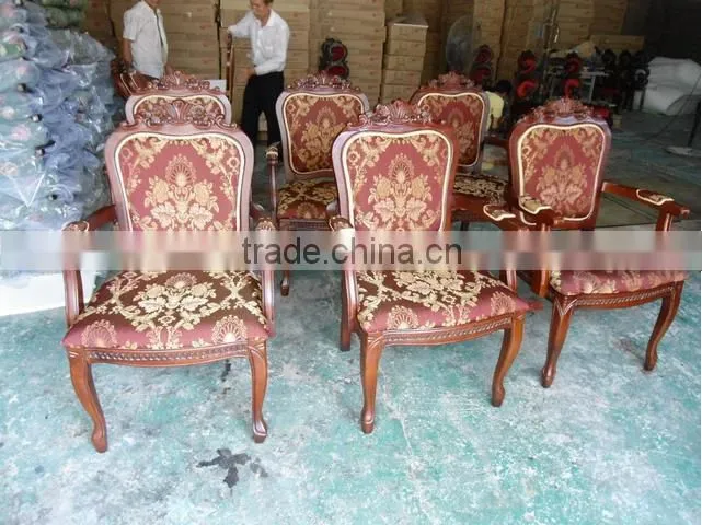 Stocking Solid wood hand carved pattern arm chair,antique style accent chair with fabric cushion
