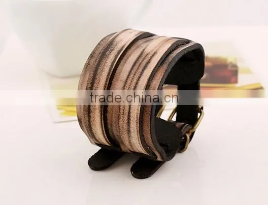 Top Quality Men's Biker Simple Stainless Steel Black Leather Bracelet