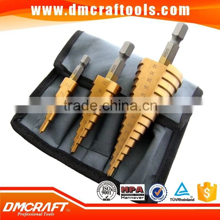 3pc HSS High Speed Steel Cone Step Drill Cutter Bit Set For Wood/Steel