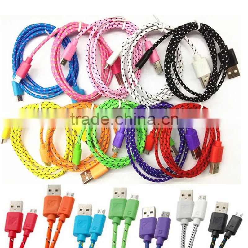 fabric braided Micro USB cable data sync and charger cable for SAMSUNG HTC Android phones