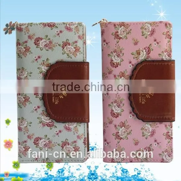 2015 latest new design red clutch bifold purse walletl with flower printed for woman