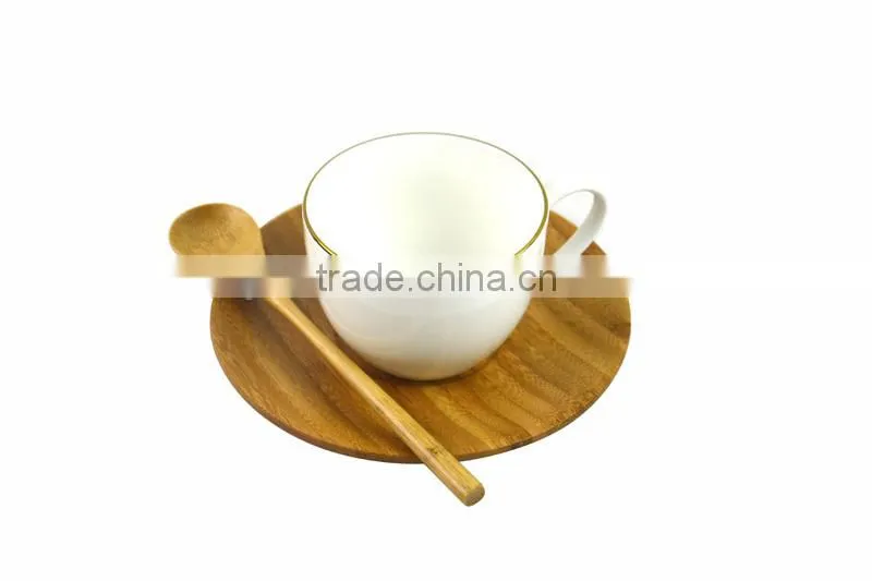 Natural Bamboo Round dish and spoon set for coffee