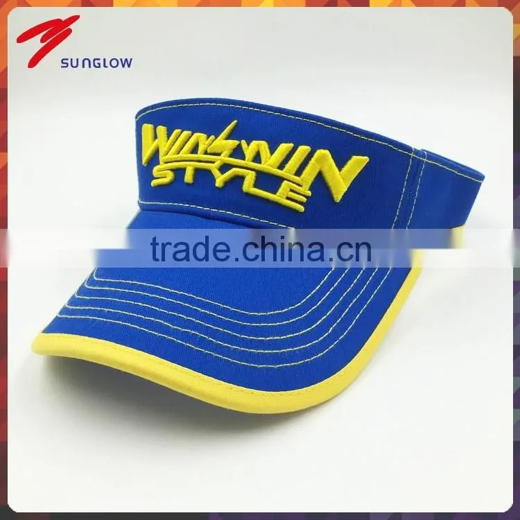 Wholesale 3D embroidery royalblue visor sun hat golf tennis beach adjustable magic tape color cap