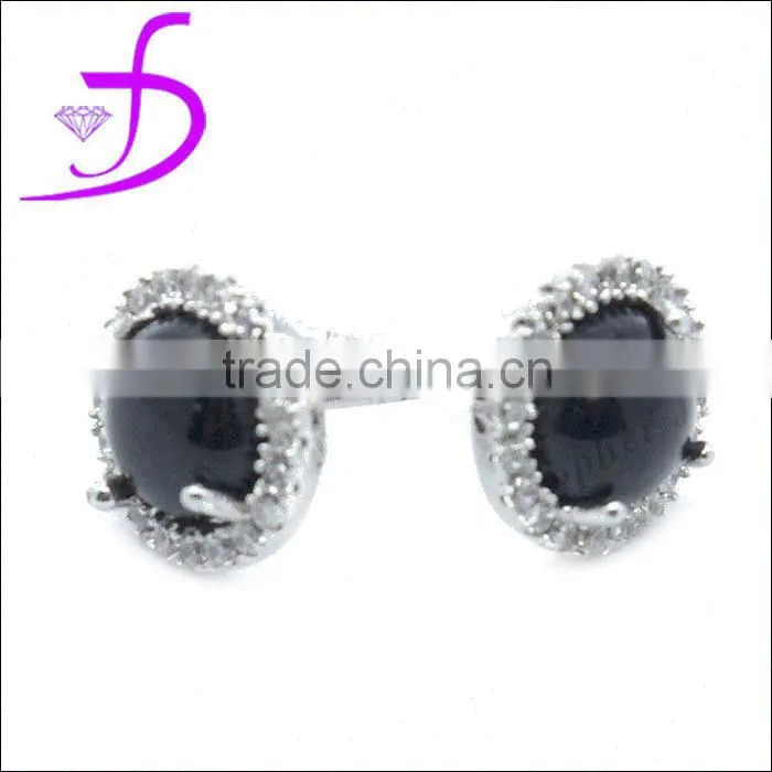 Stunning 925 Sterling Silver Prong Setting Silver Jewellery Black stone earrings