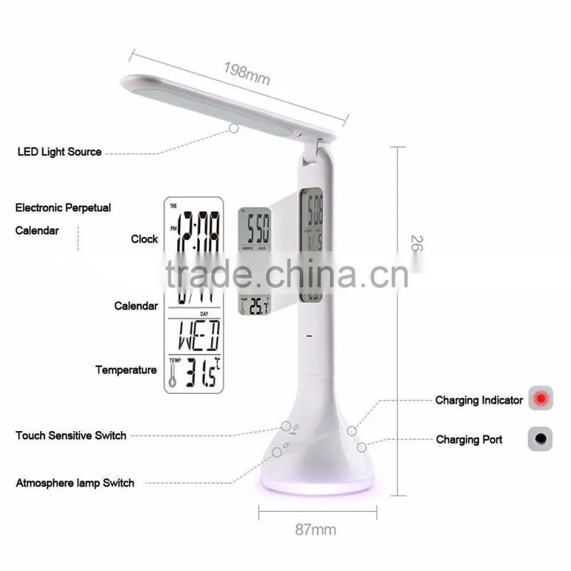 Table Lamp,Calendar Reading Lamp,Eye-caring LED Desk Lamp(3W, Dimmable, Touch Control,Rechargeable,Portable,)