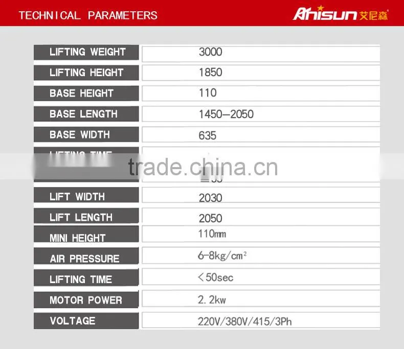 electric car lift , extended scissor car lift platform ,3T,lifting platform,Double hydraulic cylinder lift with CE approved