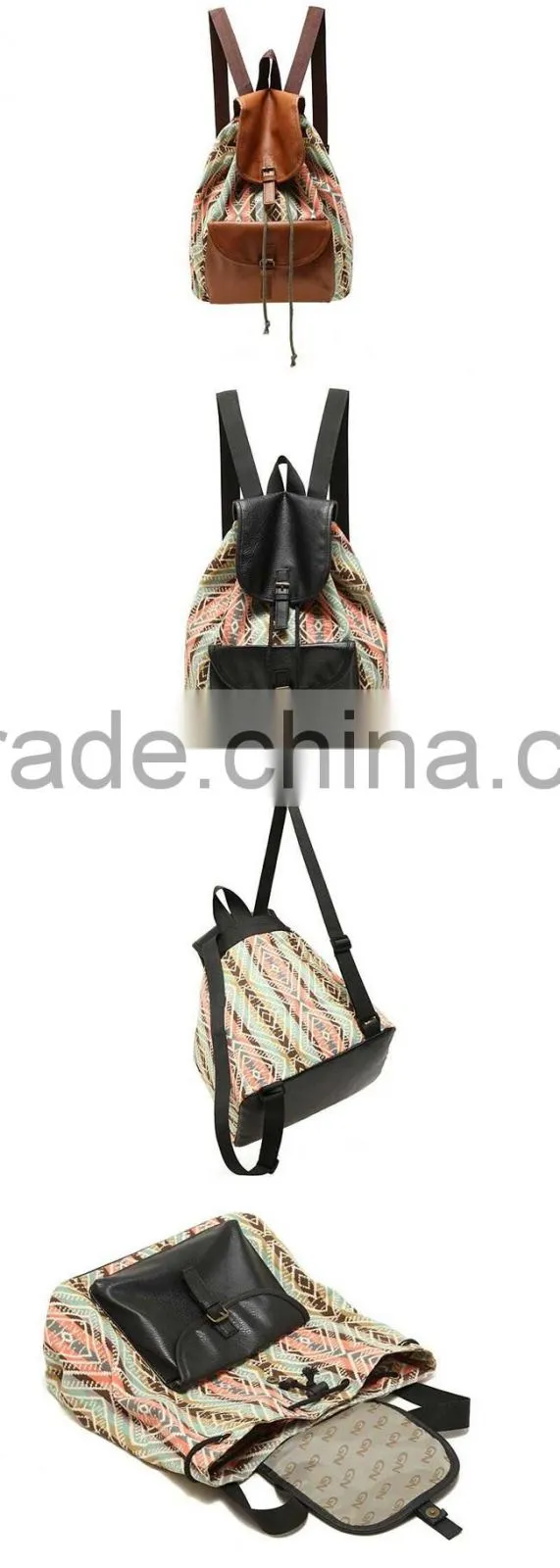 Fashion khaki floral canvas school backpack(CAS15-045)